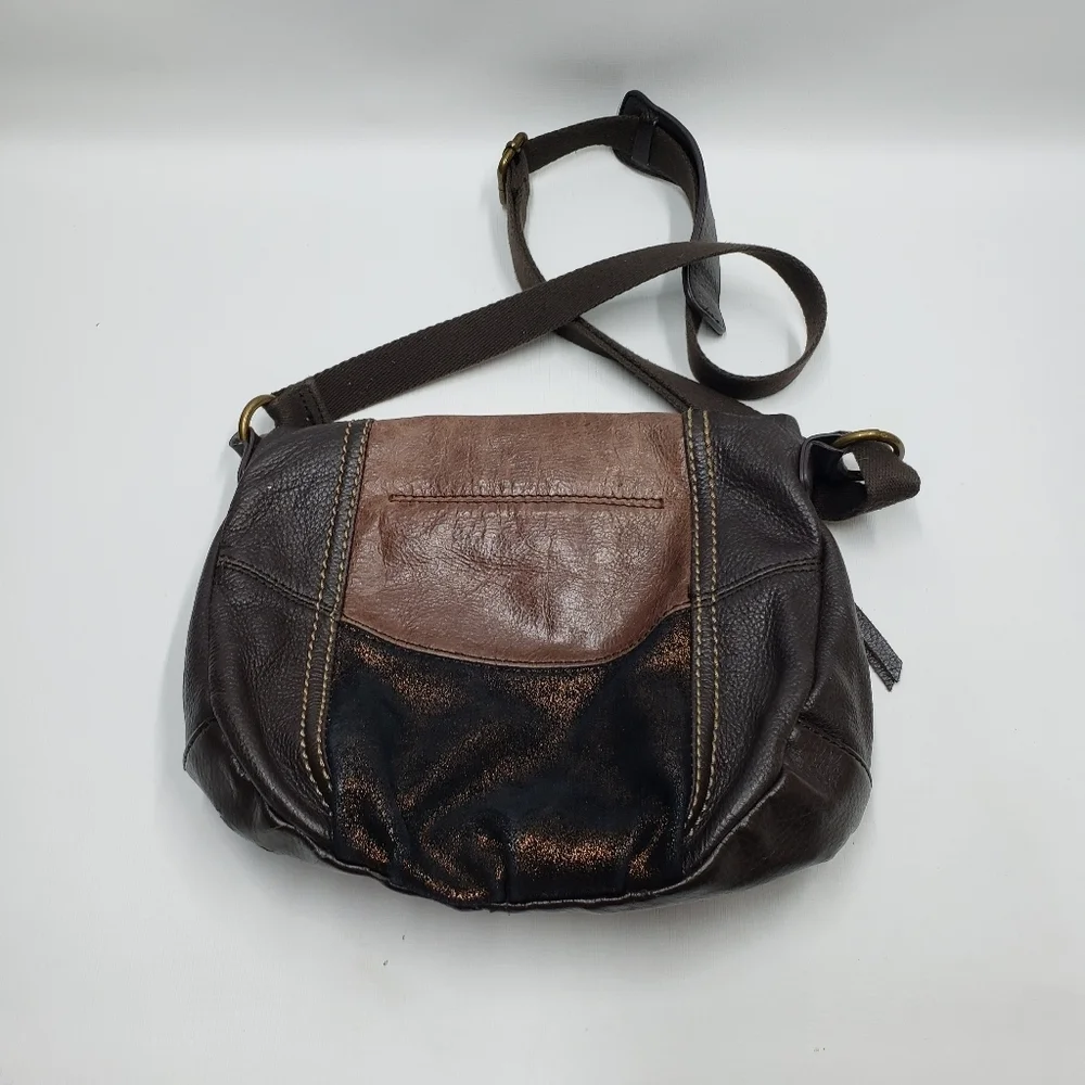 The Sak Deena Leather Crossbody Hobo Bag Foldover Multi Texture Shimmer - Picture 5 of 16